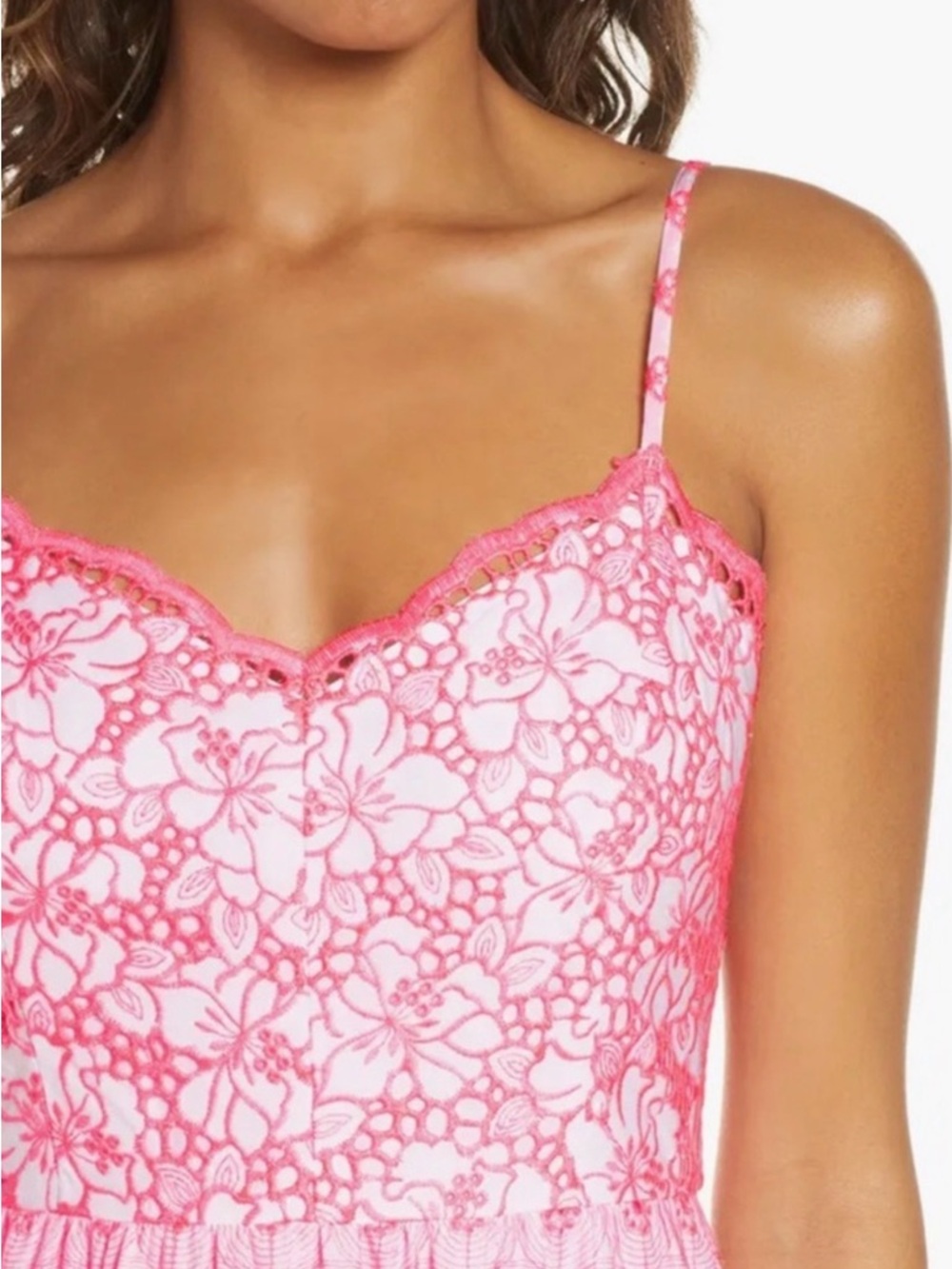Lilly Pulitzer Kyla neon pink and white eyelet tiered maxi dress - Picture 3 of 11